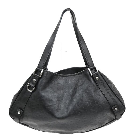 GUCCI Logo Abbey Horsebit Pattern Shoulder Tote Bag Leather Black SHW - Picture 1 of 16